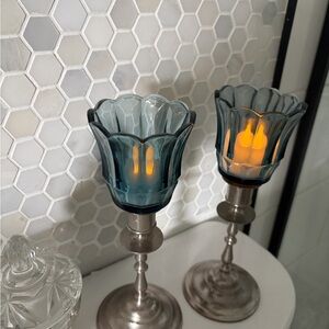 Elegant Blue Glass Candle Holders